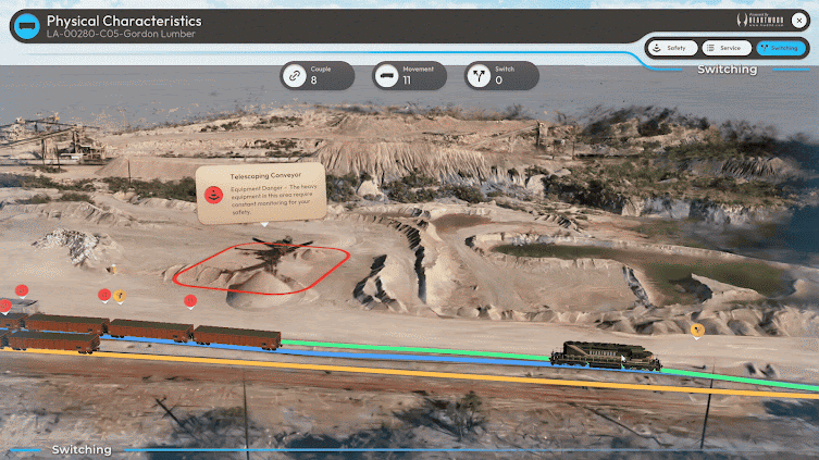 Interactive Digital Replica of a rail-served materials plant — tracks, switches, loadout