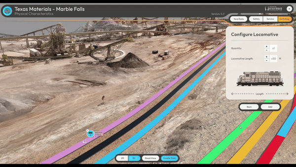 Interactive Digital Replica of a rail-served materials plant — tracks, switches, loadout