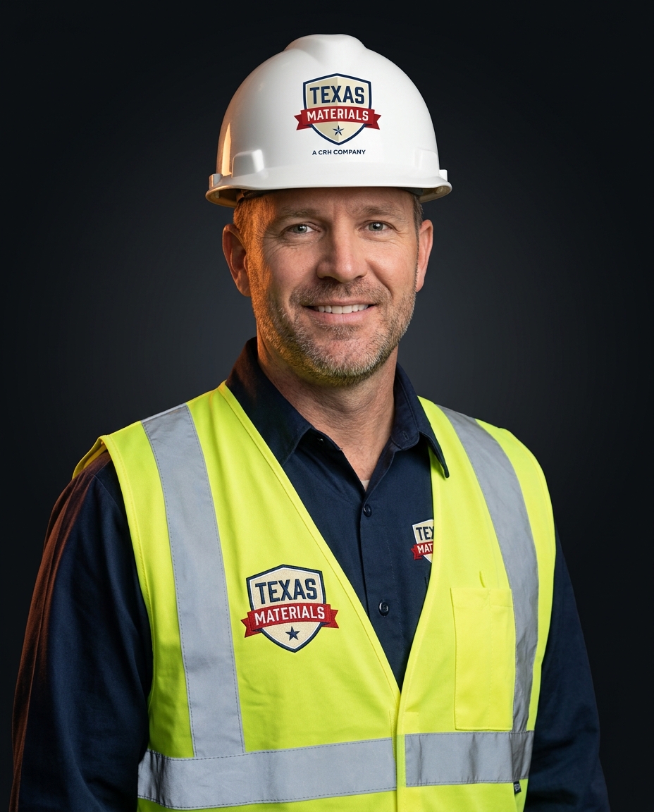 Texas Materials supervisor in hi-vis vest and hard hat